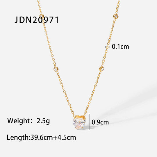 Gold Plated White Heart Shape Zircon Necklace JDN20971, ball bead chain, trendy sexy jewelry for women 39.6 + 4.5 cm length, 2.5g weight.