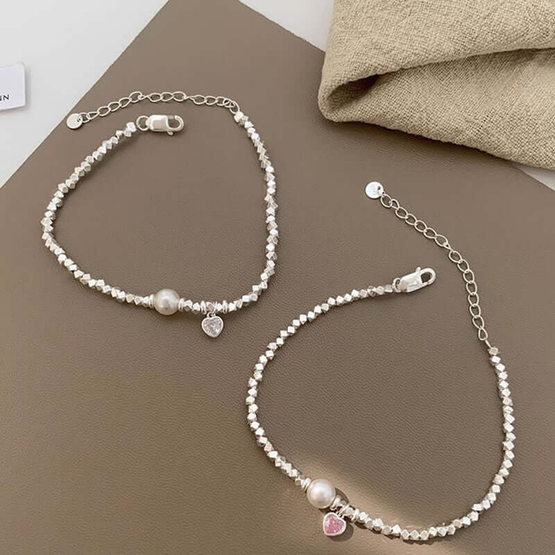 Broken Silver Heart Bracelet Women's Fashionable Elegant Pearl - Taper Supplies