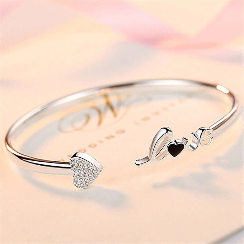 Heart-shaped Full Of Diamond Bracelet Silver Plated Love - Taper Supplies