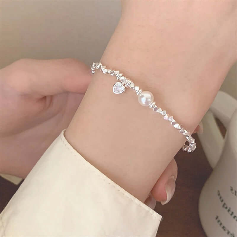 Broken Silver Heart Bracelet Women's Fashionable Elegant Pearl - Taper Supplies