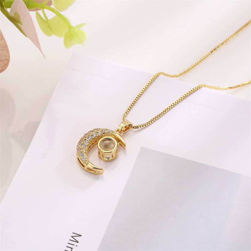 Light Luxury Zircon Moon Pendant Necklace - Taper Supplies